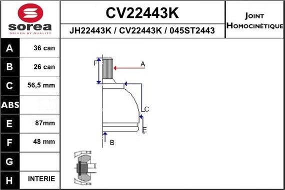 EAI CV22443K - Шарнирный комплект, ШРУС, приводной вал unicars.by