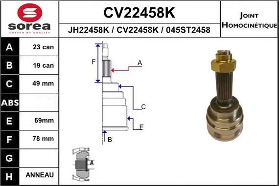 EAI CV22458K - Шарнирный комплект, ШРУС, приводной вал unicars.by