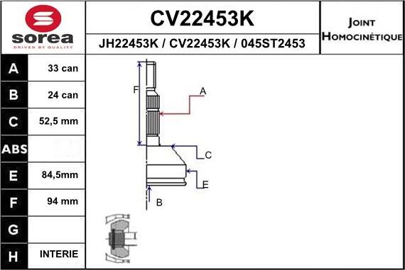 EAI CV22453K - Шарнирный комплект, ШРУС, приводной вал unicars.by