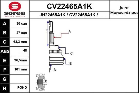 EAI CV22465A1K - Шарнирный комплект, ШРУС, приводной вал unicars.by