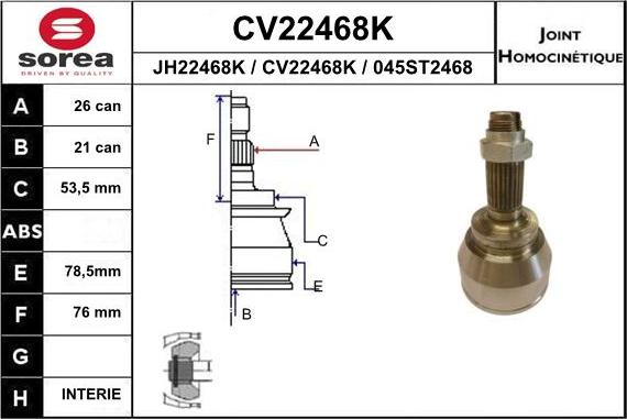 EAI CV22468K - Шарнирный комплект, ШРУС, приводной вал unicars.by