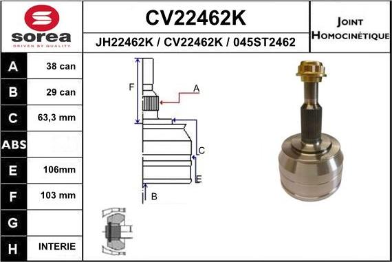 EAI CV22462K - Шарнирный комплект, ШРУС, приводной вал unicars.by