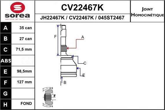 EAI CV22467K - Шарнирный комплект, ШРУС, приводной вал unicars.by