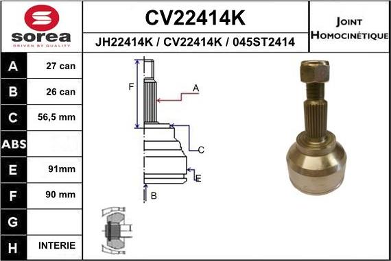 EAI CV22414K - Шарнирный комплект, ШРУС, приводной вал unicars.by