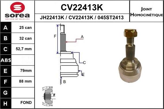 EAI CV22413K - Шарнирный комплект, ШРУС, приводной вал unicars.by