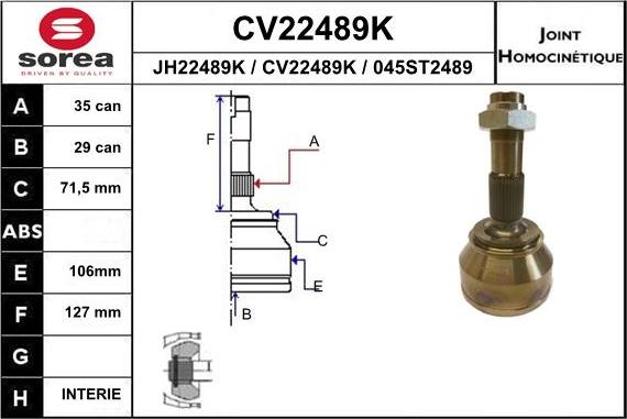 EAI CV22489K - Шарнирный комплект, ШРУС, приводной вал unicars.by