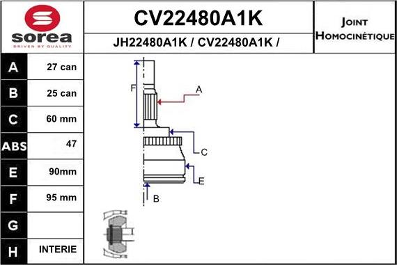 EAI CV22480A1K - Шарнирный комплект, ШРУС, приводной вал unicars.by