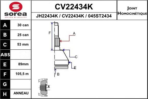 EAI CV22434K - Шарнирный комплект, ШРУС, приводной вал unicars.by