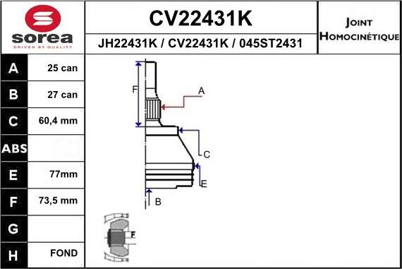 EAI CV22431K - Шарнирный комплект, ШРУС, приводной вал unicars.by