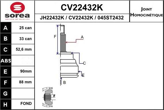 EAI CV22432K - Шарнирный комплект, ШРУС, приводной вал unicars.by