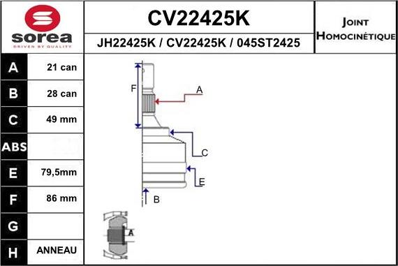 EAI CV22425K - Шарнирный комплект, ШРУС, приводной вал unicars.by