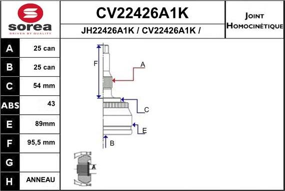 EAI CV22426A1K - Шарнирный комплект, ШРУС, приводной вал unicars.by