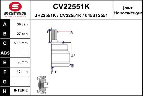 EAI CV22551K - Шарнирный комплект, ШРУС, приводной вал unicars.by