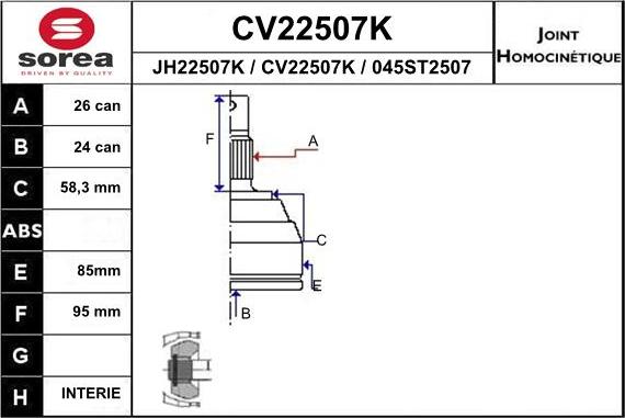 EAI CV22507K - Шарнирный комплект, ШРУС, приводной вал unicars.by