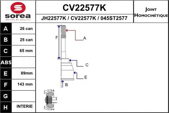 EAI CV22577K - Шарнирный комплект, ШРУС, приводной вал unicars.by