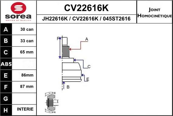 EAI CV22616K - Шарнирный комплект, ШРУС, приводной вал unicars.by