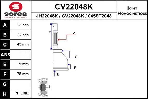 EAI CV22048K - Шарнирный комплект, ШРУС, приводной вал unicars.by