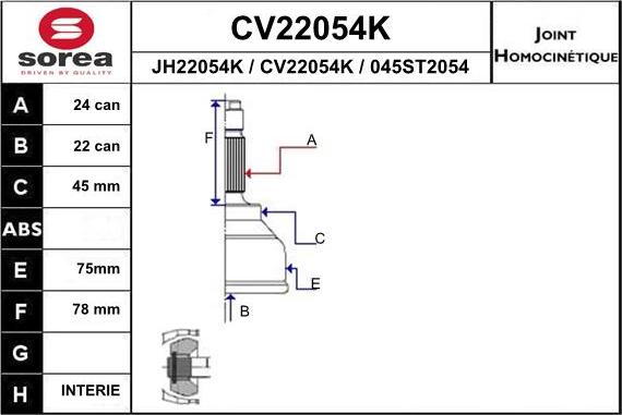 EAI CV22054K - Шарнирный комплект, ШРУС, приводной вал unicars.by