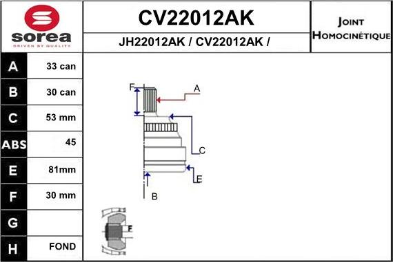 EAI CV22012AK - Шарнирный комплект, ШРУС, приводной вал unicars.by