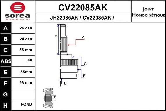 EAI CV22085AK - Шарнирный комплект, ШРУС, приводной вал unicars.by