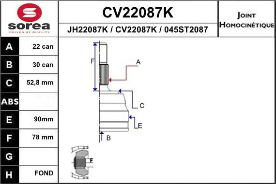 EAI CV22087K - Шарнирный комплект, ШРУС, приводной вал unicars.by