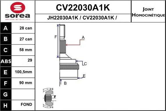 EAI CV22030A1K - Шарнирный комплект, ШРУС, приводной вал unicars.by