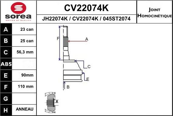 EAI CV22074K - Шарнирный комплект, ШРУС, приводной вал unicars.by