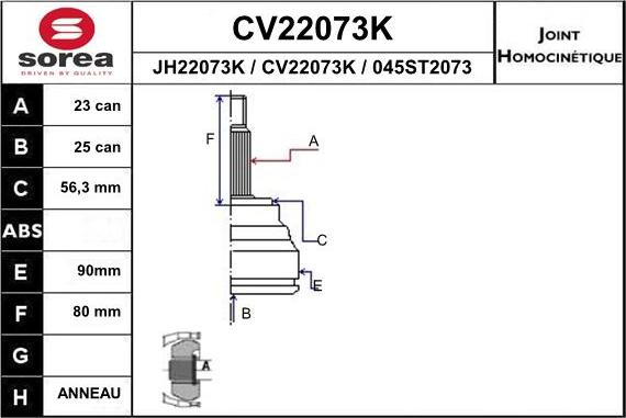 EAI CV22073K - Шарнирный комплект, ШРУС, приводной вал unicars.by