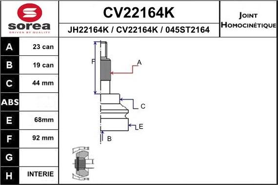 EAI CV22164K - Шарнирный комплект, ШРУС, приводной вал unicars.by