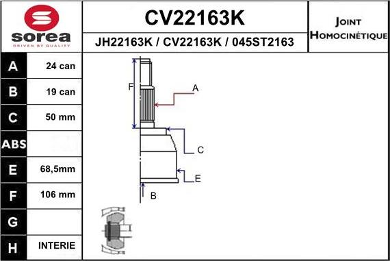 EAI CV22163K - Шарнирный комплект, ШРУС, приводной вал unicars.by