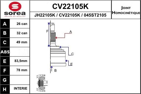 EAI CV22105K - Шарнирный комплект, ШРУС, приводной вал unicars.by