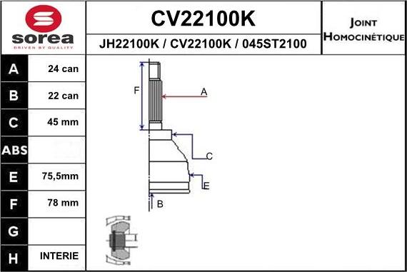 EAI CV22100K - Шарнирный комплект, ШРУС, приводной вал unicars.by