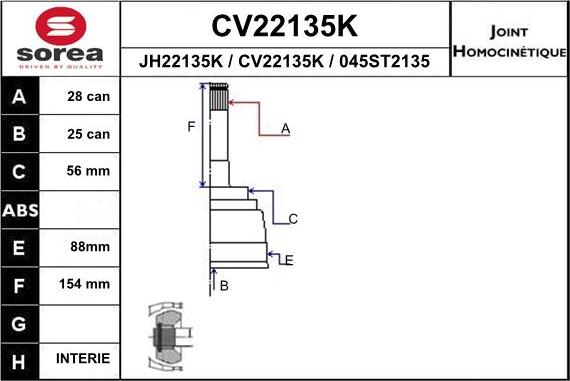 EAI CV22135K - Шарнирный комплект, ШРУС, приводной вал unicars.by