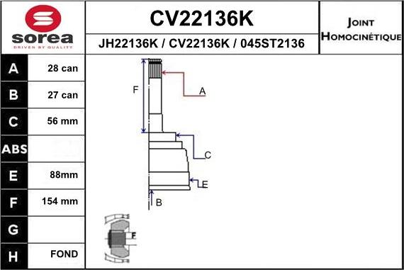 EAI CV22136K - Шарнирный комплект, ШРУС, приводной вал unicars.by