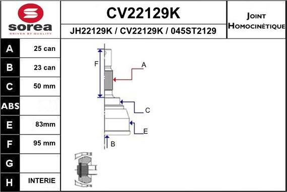 EAI CV22129K - Шарнирный комплект, ШРУС, приводной вал unicars.by