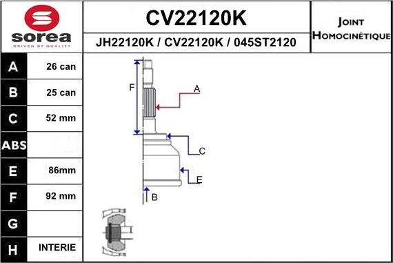 EAI CV22120K - Шарнирный комплект, ШРУС, приводной вал unicars.by