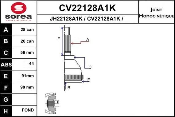 EAI CV22128A1K - Шарнирный комплект, ШРУС, приводной вал unicars.by