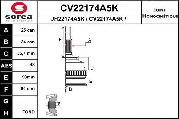 EAI CV22174A5K - Шарнирный комплект, ШРУС, приводной вал unicars.by