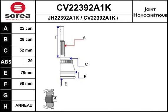 EAI CV22392A1K - Шарнирный комплект, ШРУС, приводной вал unicars.by