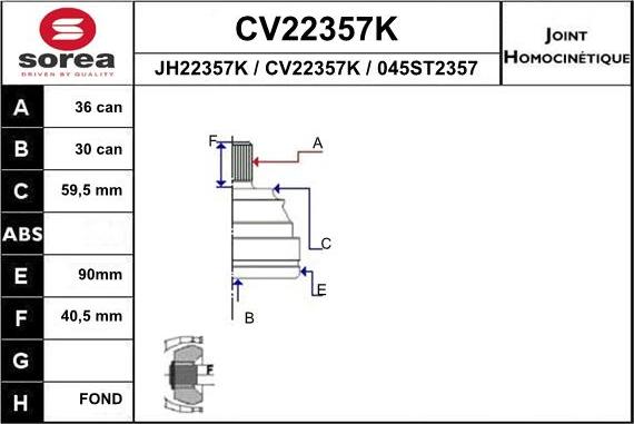 EAI CV22357K - Шарнирный комплект, ШРУС, приводной вал unicars.by