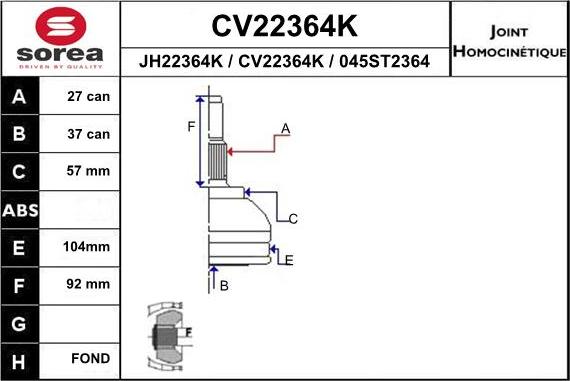 EAI CV22364K - Шарнирный комплект, ШРУС, приводной вал unicars.by