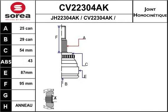 EAI CV22304AK - Шарнирный комплект, ШРУС, приводной вал unicars.by