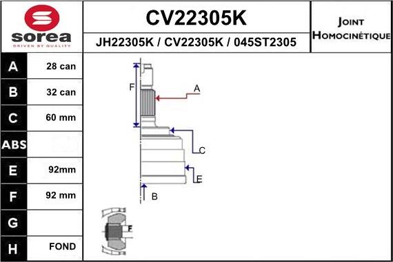 EAI CV22305K - Шарнирный комплект, ШРУС, приводной вал unicars.by