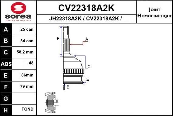 EAI CV22318A2K - Шарнирный комплект, ШРУС, приводной вал unicars.by