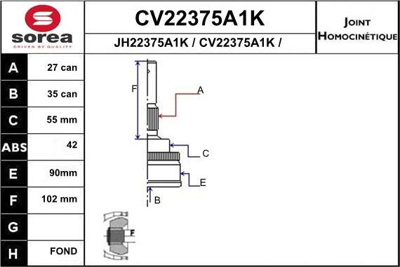 EAI CV22375A1K - Шарнирный комплект, ШРУС, приводной вал unicars.by