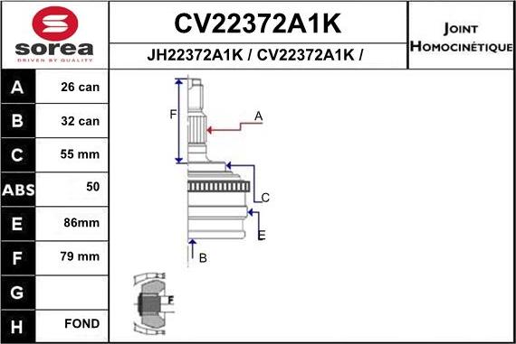 EAI CV22372A1K - Шарнирный комплект, ШРУС, приводной вал unicars.by