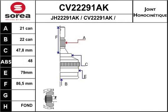 EAI CV22291AK - Шарнирный комплект, ШРУС, приводной вал unicars.by