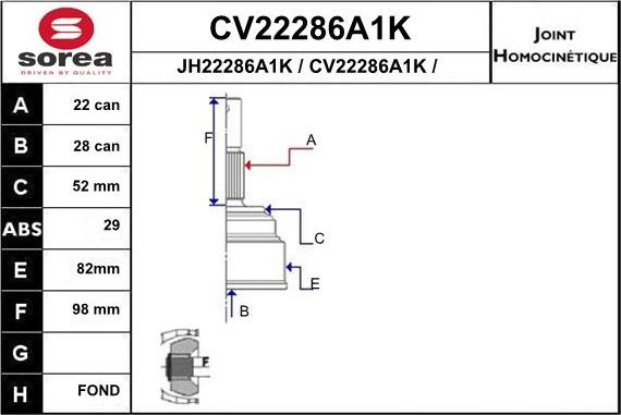 EAI CV22286A1K - Шарнирный комплект, ШРУС, приводной вал unicars.by