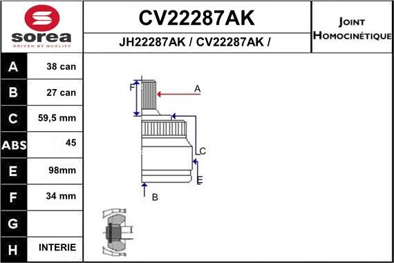 EAI CV22287AK - Шарнирный комплект, ШРУС, приводной вал unicars.by