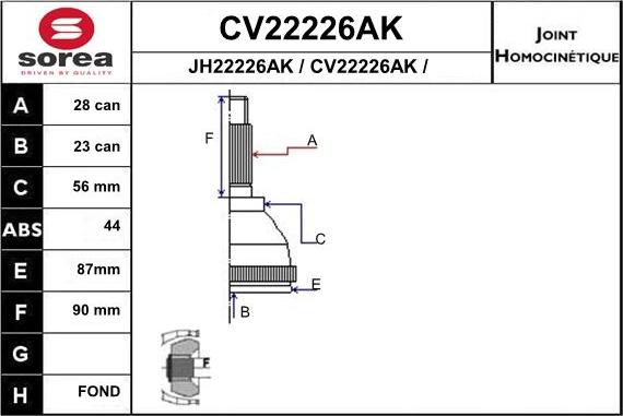 EAI CV22226AK - Шарнирный комплект, ШРУС, приводной вал unicars.by